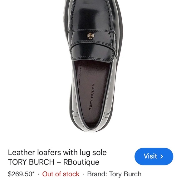 NEW with issue Tory Burch 9 M Black Patent Leather Penny Loafers with Gold Logo - Picture 10 of 10